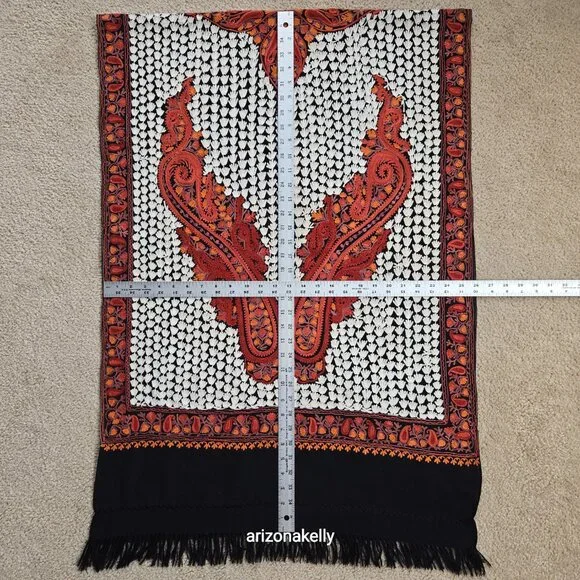 NWOT Wool Scarf With Chain Stitch Embroidery Fall Autumn Colors Kashmir Scarves - Picture 15 of 16